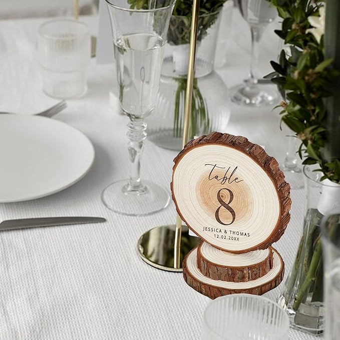 Rustic Wedding Decor - Table Number Personalized Laser Engraved Wood Slice - Wedding Cake Toppers - Custom Anniversary Keepsake and Cake Decor - Custom Plaqu Table of 1, 2, 3, 4, 5, 6, 7, 8