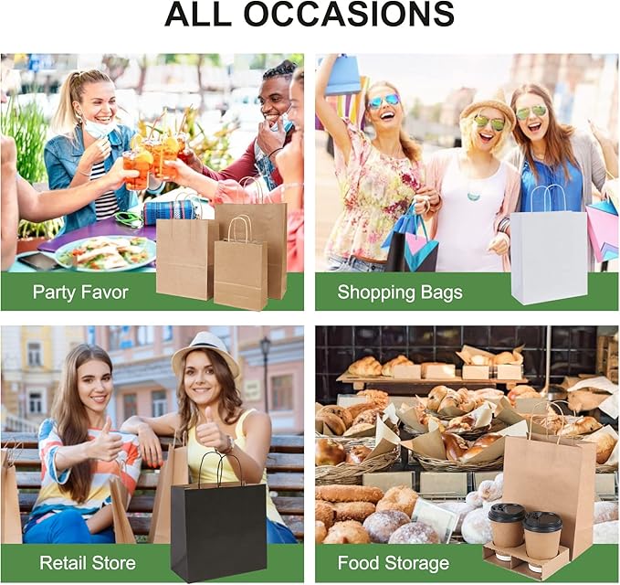 PAICUIKE 100Pcs Large Brown Paper Bags with Handles, 13x7x13 Inch Gift Bags for Business, Shopping, Party, Wedding & Birthday | Natural Brown Kraft Bags for Retail, Merchandise & Events