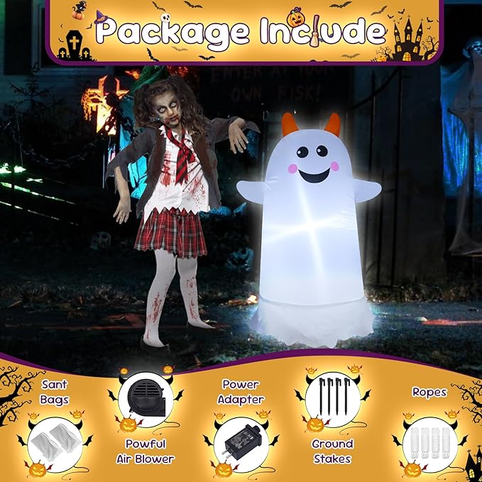 3.5FT White Ghost Halloween Inflatable Decor Blow Up Decoration with LED Lights Halloween Parties Holiday Decor Indoor Outdoor Yard Graden Decorations