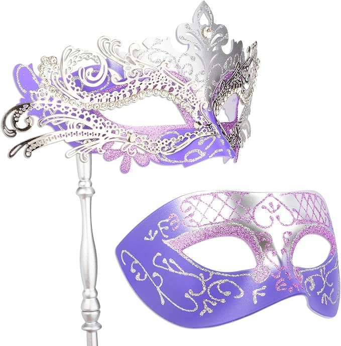 Hoshin Masquerade Mask for Couple, Mardi Gras Deecorations Venetian Masks with Stick for Womens
