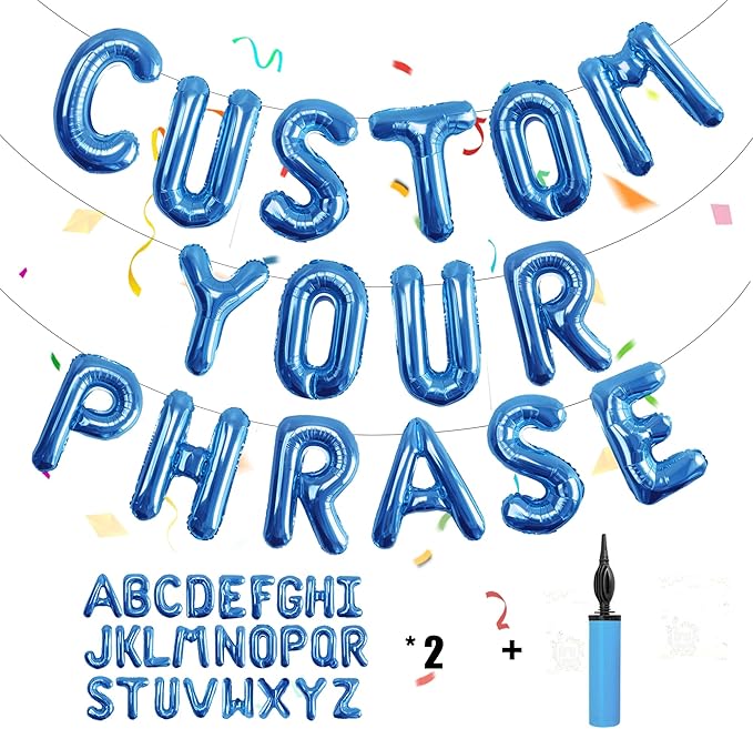 Letter Balloons 16 Inch Mylar Foil Alphabet Letter A-Z Balloons Set for Anniversary Birthday Party Decoration Banner Custom Phrase 53 Pieces (Blue)