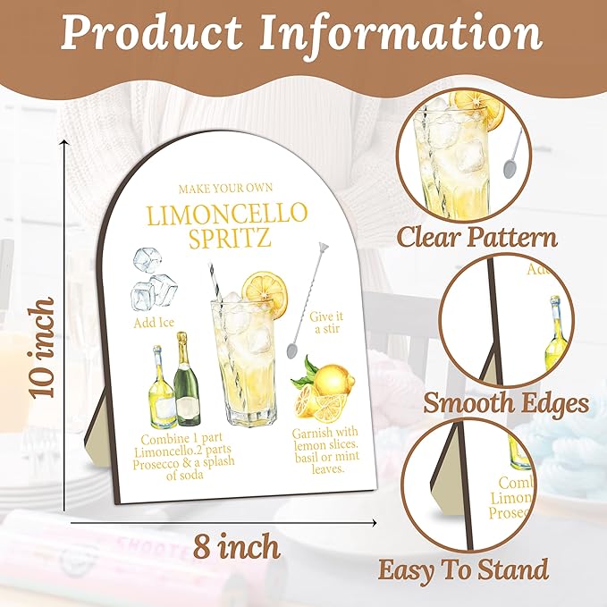 Limoncello Spritz Bar Sign, Cocktail Bar Recipe Sign for Bridal Shower, Bachelorette Party Table Signs, Homemade Cocktail Station Welcome Board, Cocktails Drink Recipe Board for Bridal Shower Decor