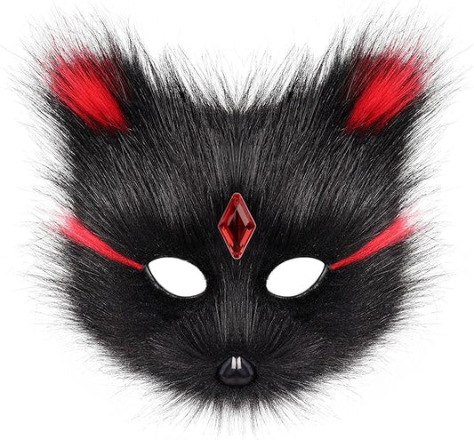 Animal Fox Wolf Mask Halloween Party Cosplay Costumes Props Plush Cat Half Face Masks Christmas Masquerade