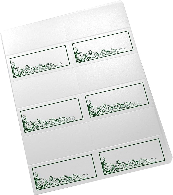Scribble Vintage Swirl Printable Place Cards, Hunter Green (Choose Color), Set of 60 (10 Sheets), Laser & Inkjet Printers - Wedding, Party, Dinner, and Special Events