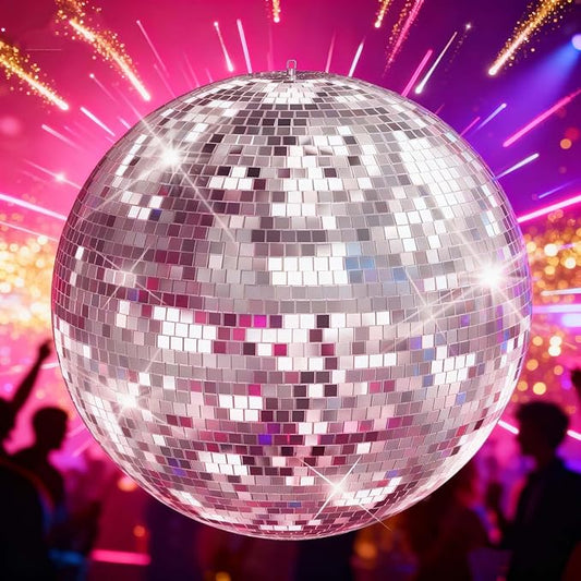 16 Inch Silver Disco Ball LED Light,Silver Glass Mirror Ball Light for Party,Christmas Decorations,USB Powered Mirror Disco Ball for Nightclub,Bar,Wedding,DJ Party Lighting(16inch)