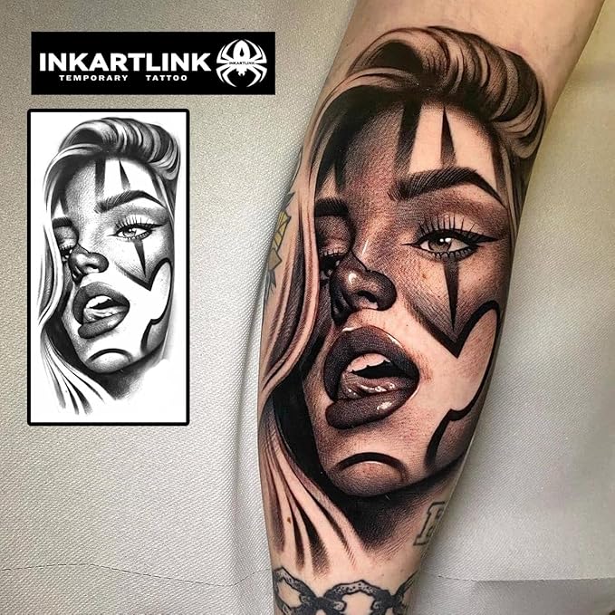 INKARTLINK 2 Sheets Extra large Semi Permanent Tattoos, Temporary Tattoos, Adult Art Designs, Waterproof, Realistic, No Adhesive, Non-Reflective, Lasts 1-2 Weeks, ((Mexican Day of the Dead 2))