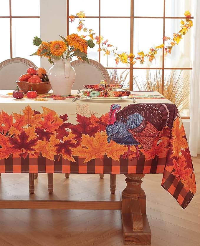 Honellaty Thanksgiving Tablecloth 60x102 Inch Rectangle Table Cloth, Fall Pumpkin Turkey Table Cover for Dinner, Thanksgiving, Harvest, Holiday Decor