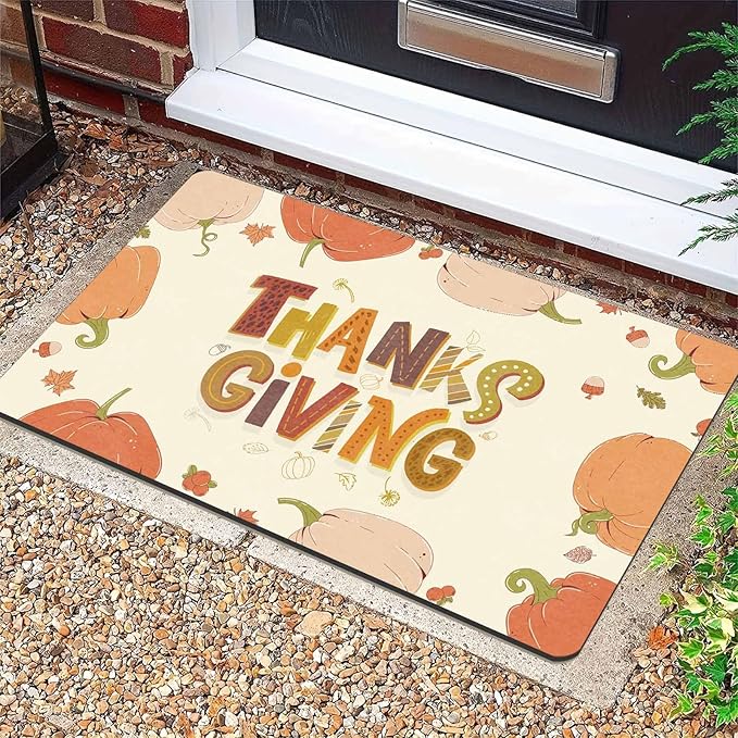 Fall Welcome Maple Leafs Decorative Door Mat, Autumn Thanksgiving Doormat for Indoor Outdoor Entrance Floor Mats,Fall Pumpkins Non Slip Harvest Vintage Decor Rubber Welcome Mats 30" x 18" Inch