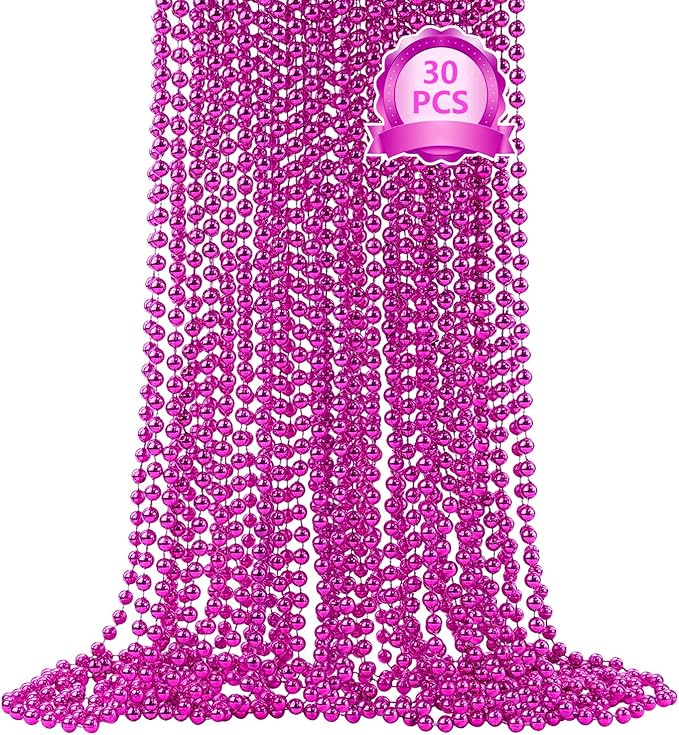 SHAOQINLIN 30 PCS Breast Cancer Awareness Necklaces, 33" Hot Pink Bead Necklace, Breast Cancer Awareness Accessories for Parade Supplies