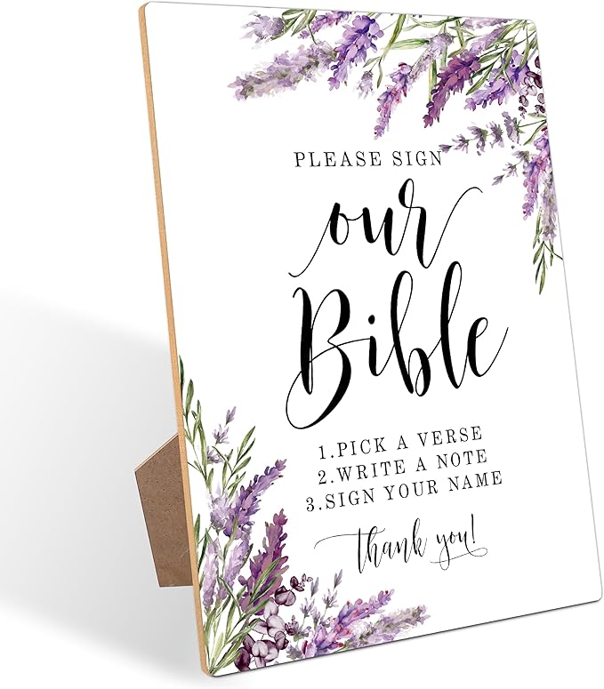Please Sign Our Guest book, Wedding Guestbook Sign, Lavender Bridal Shower Decorations, Guest Book for Party, Purple Floral Wooden Sign with Stand for Wedding Reception And Bridal Party Decor, 29