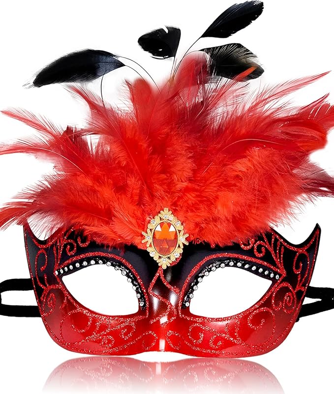 2025 Masquerade Mask for Women with Feathers - Venetian Masquerade Mask for Carnival Ball, Mardi Gras, Prom