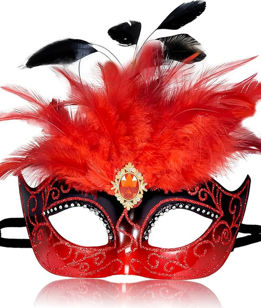 2025 Masquerade Mask for Women with Feathers - Venetian Masquerade Mask for Carnival Ball, Mardi Gras, Prom