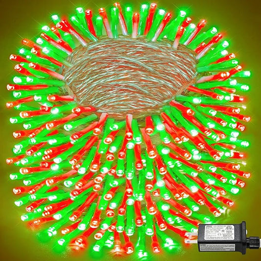 800 LED Christmas Lights Outdoor Indoor, String Lights for Outside with 8 Modes Waterproof, Plug in Twinkle Light Clear Wire for Xmas Tree, House, Garden, Party Decorations, Red Green