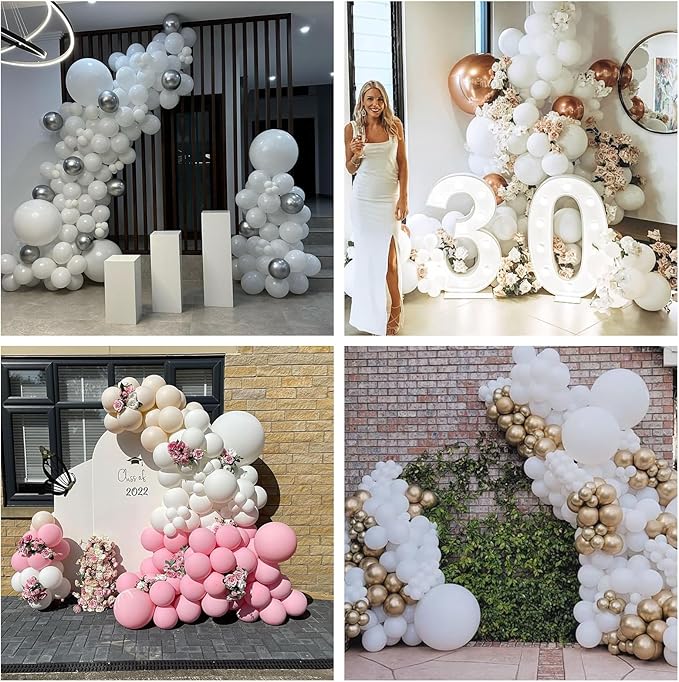 White Balloons 113Pcs Arch Garland Kit 5/10/12/18Inch Matte White Helium Party Balloons Latex for Birthday Engagement Decorations