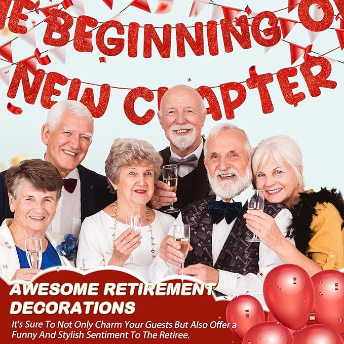 Fulmoon Pre Strung the Beginning of a New Chapter Banner, Glitter Graduation Party Decorations, Happy Retirement Supplies, Going Away Farewell New Home Job Change Party Sign Garland(Red)