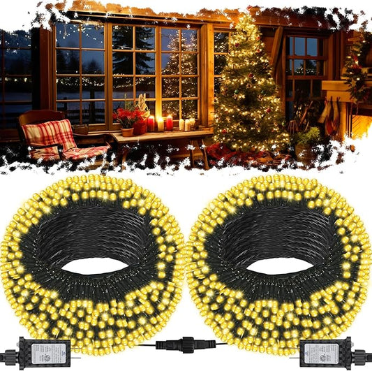 2Pack Connectable Total 132Ft 400 LED Christmas Lights with Timer, Green Wire Fairy Starry String Lights Plug in, 8 Modes and Memory, forIndoor Outdoor Xmas Tree Wedding Party Decoration,Warm White