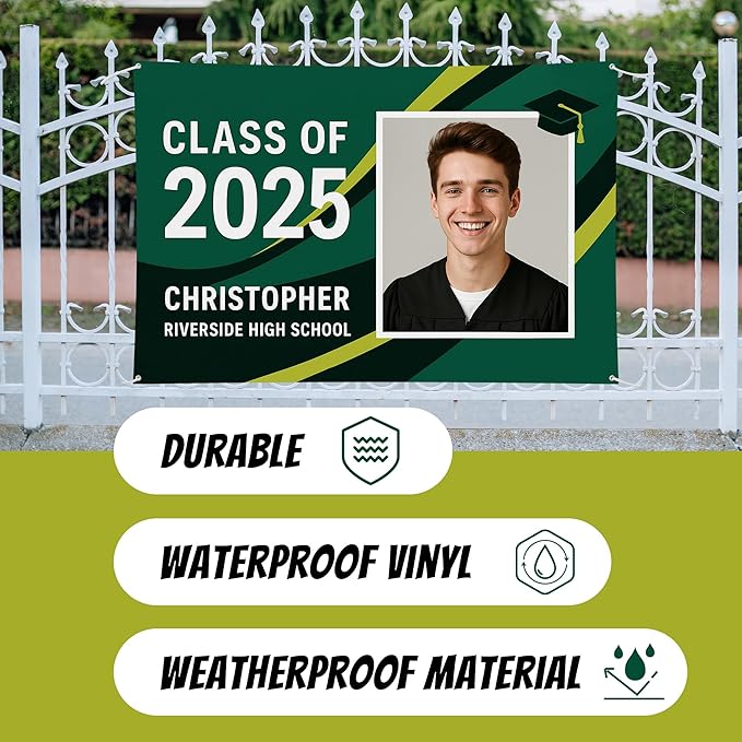 Custom Graduation Banner Class of 2025 with Photo and Name – Personalized Congrats Sign for High School or College Seniors – Indoor Outdoor Graduation Party Decoration