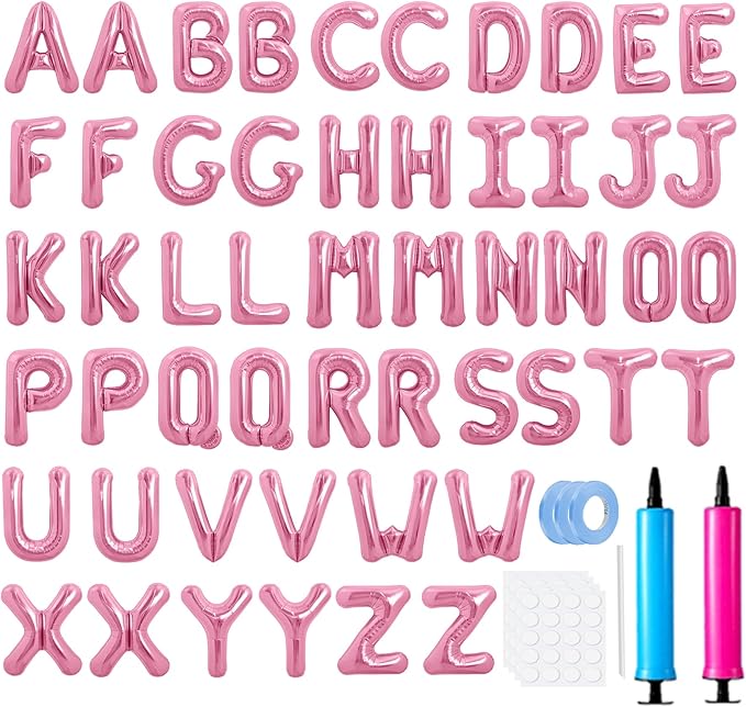 LIOZEOKUN Letter Balloons 16 Inch Alphabet A-Z Mylar Foil Balloons 2 Set for Wedding Birthday Party Decoration Banner Custom Phrase 52 Pcs