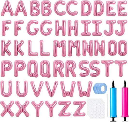 LIOZEOKUN Letter Balloons 16 Inch Alphabet A-Z Mylar Foil Balloons 2 Set for Wedding Birthday Party Decoration Banner Custom Phrase 52 Pcs