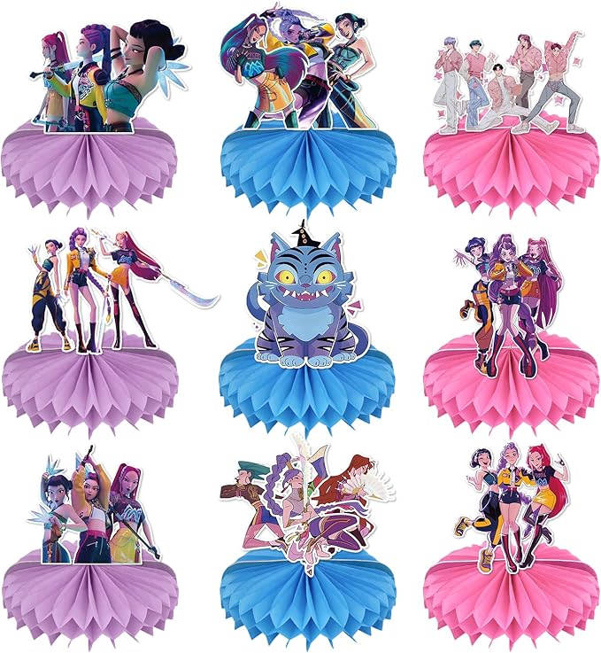 9pcs Demon Movie Hunters Honeycomb Table Centerpiece,Demon Movie Hunters Birthday Party Supplies Table Decorations for Party Decorations