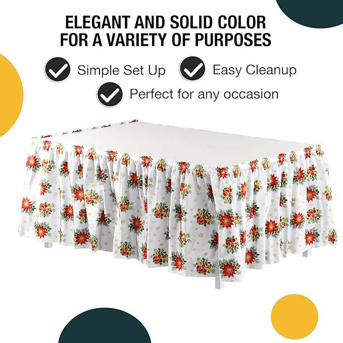 Exquisite Ruffle Table Skirt Holiday 48 Pack 14 Ft Long Table Skirts for Rectangle Tables 6ft Plus or Round Tables Skirts with Adhesive Strip for Gender Reveal Decor & Happy Birthday Parties