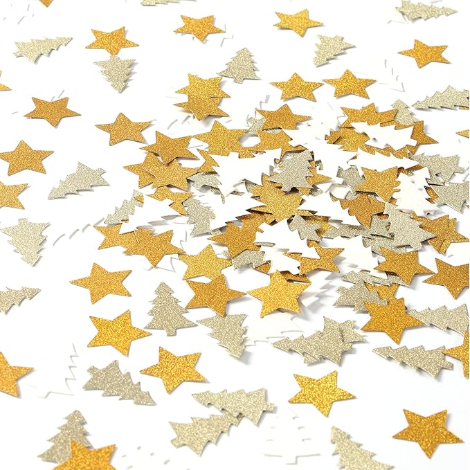 White-Gold Party-Decorations Christmas-Tree Star Confetti - 300pcs Dining Table Centerpiece Birthday Wedding, Neutral Baby Bridal Shower,New Years, Winter Party Decoration Decor Lasting Surprise