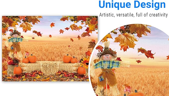Funnytree 7X5FT Fall Backdrop Autumn Pumpkin Harvest Thanksgiving Hay Maple Leaves Background Baby Shower Birthday Party Decor Portrait Studio Photobooth Photography Props Gift Supplies