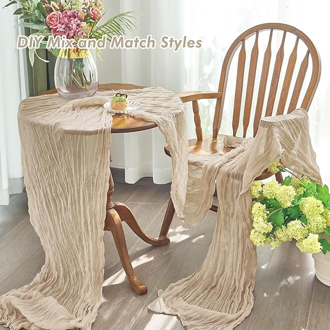 IVAPUPU 2 Pcs Cheesecloth Table Runner - 10ft Nude Boho Gauze Cheese Cloth Table Runners for Baby Shower Decoration Wedding Party Summer Garden Farmhouse