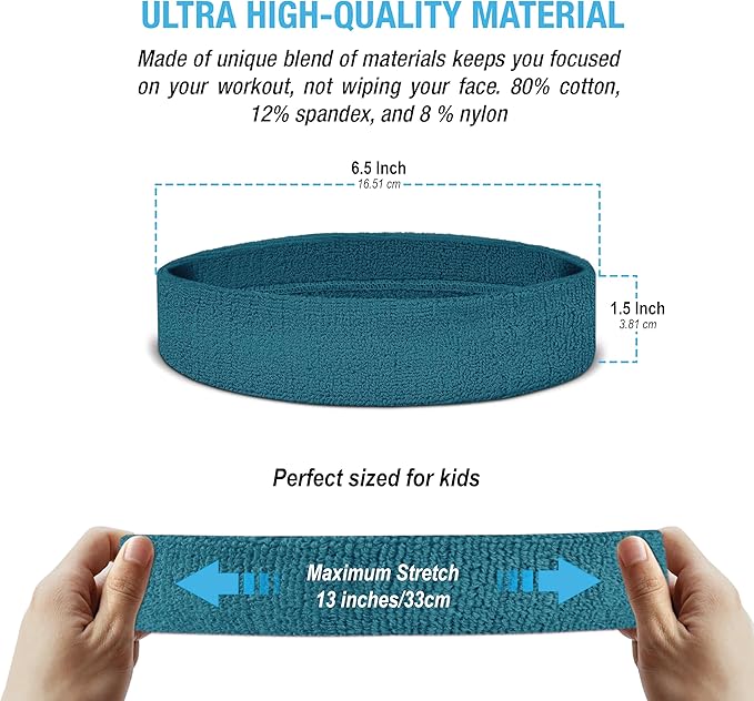 Suddora Toddlers Headbands, Sports Sweatbands for Kids, Non-Slip and Lightweight Fabric Bands for Youth Basketball, Soccer, and Tennis, Moisture-Wicking Bands for Cosplay & Costumes