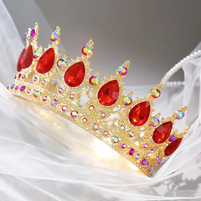 Red Crown for Women Crystal Tiara and Queen Crown for Girl Wedding Headband for Bride Hair Accessories for Costume Birthday Party Cake Decoration Prom