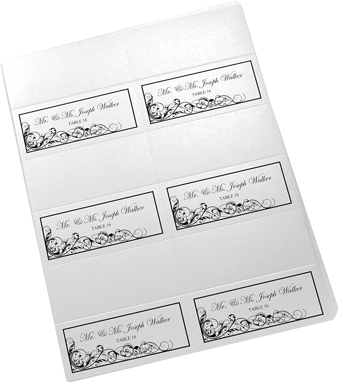 Scribble Vintage Swirl Printable Place Cards, Black (Choose Color), Set of 150 (25 Sheets), Laser & Inkjet Printers - Wedding, Party, Dinner, and Special Events - Made in the USA