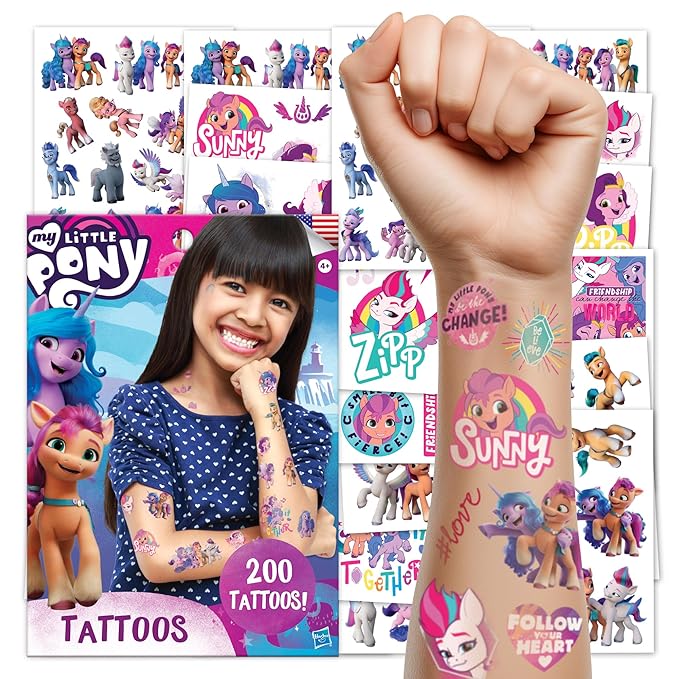 My Little Pony Temporary Tattoos for Kids 200 pack. Made in the USA w Certified Safe Ink.