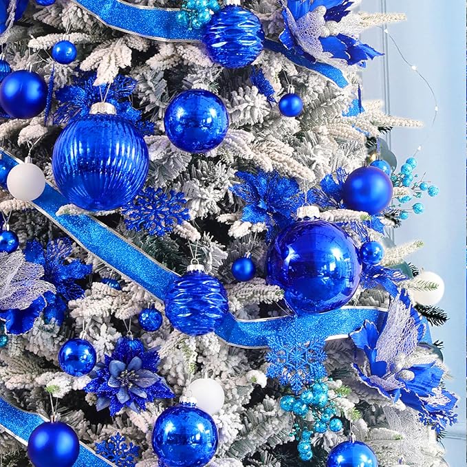 Large Christmas Ball Ornaments, Oversized Shatterproof Plastic Decorative Hanging Mercury Ornaments Ball for Xmas Holiday Party Decorations (Blue, 4.0")