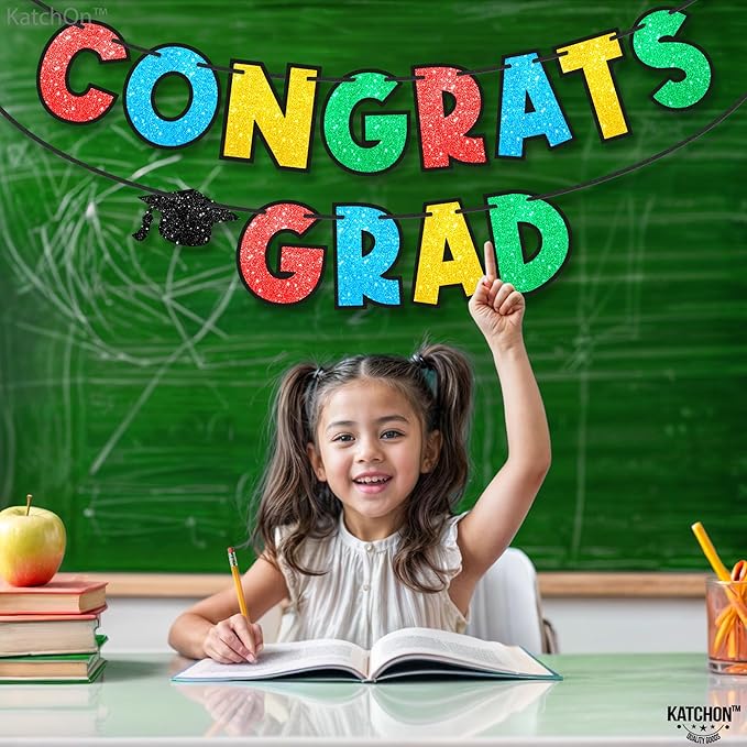 KatchOn, Glitter Kindergarten Graduation Banner - 10 Feet, No DIY | Congrats Grad Banner | Colorful Congrats Grad Sign for Kindergarten Graduations Decorations | Preschool Graduation Decorations 2025