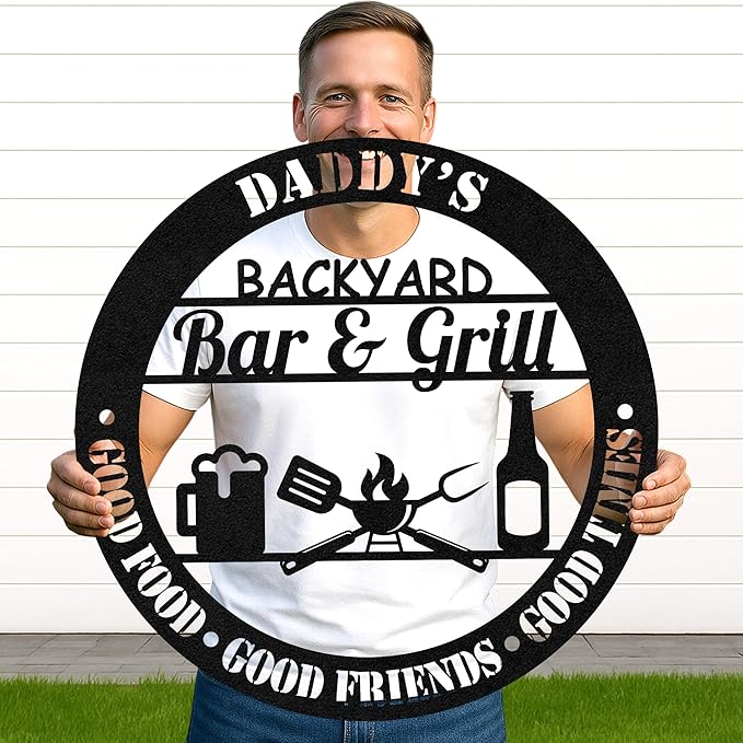 Custom BBQ Metal Sign Personalized Grill Name Wall Art for Outdoor Kitchen Patio Backyard Decor Fathers Gift for Dad Grandpa Husband Barbecue Smoker Area Sign, Grilling Lover Gifts 46