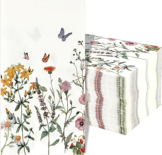 Floral Napkins 100 Pcs Watercolor Floral Paper Napkins Disposable Decorative Florals Cocktail Napkin Spring Flower Napkin Wildflower Dinner Napkin Guest Hand Towels for Wedding Baby Shower Birthday