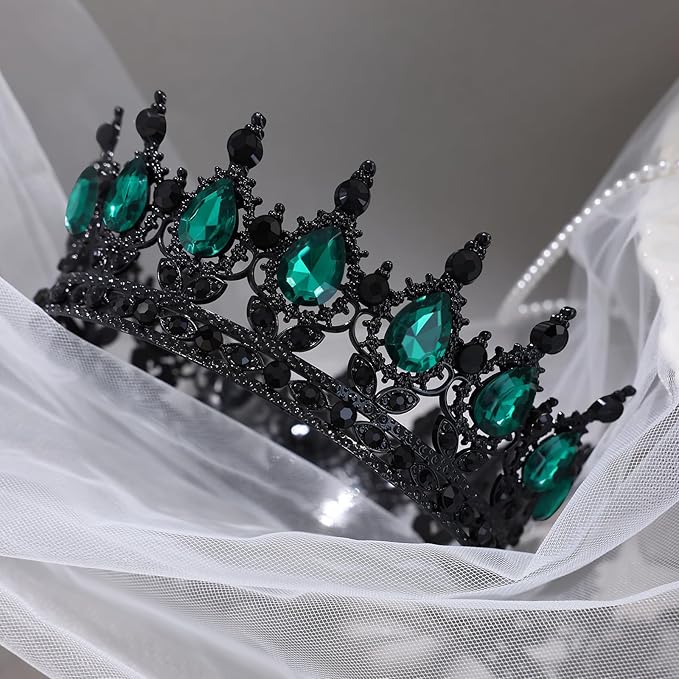 Black Crown for Women Crystal Tiara and Queen Crown for Girl Wedding Headband for Bride Hair Accessories for Costume Birthday Party Cake Decoration Prom