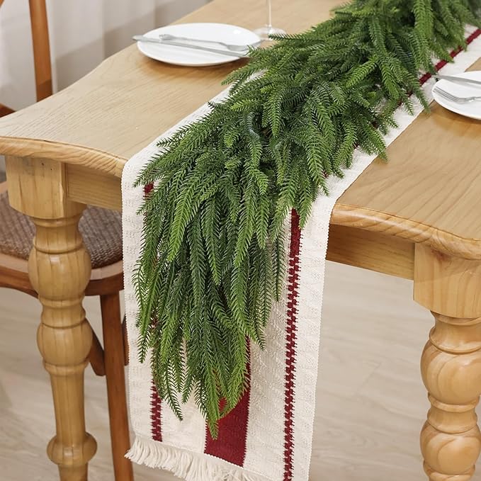 Christmas Norfolk Pine Garlands - 9ft Artificial Garland Faux Green Fake Pine Needles Garland for Fireplace,Table,Window,Stairs,Mante,Holiday Indoor Outdoor Xmas Decor(1PCS)