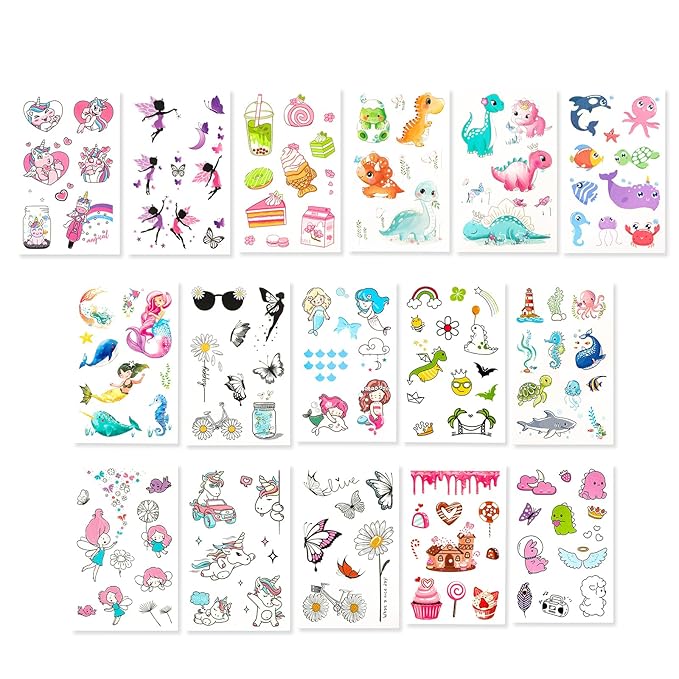 150+ Glow Kids Temporary Tattoos for Girls – Individually Wrapped, Waterproof, Glow in the Dark – Mermaid, Unicorn, Princess, Fairy, Ocean & Butterfly Themes