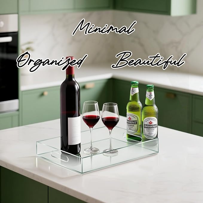 Clear Acrylic Serving Tray with Handles-Butler Trays for Coffee Table, Snacks,Breakfast in Bed, Kitchen Countertop,Vanity,Makeup Organizer,Ottoman (Clear, 10x15 Inches)