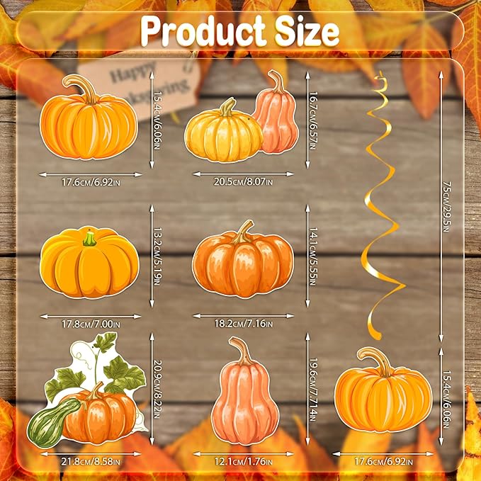 30pcs Fall Pumpkin Hanging Swirls, Thanksgiving Fall Ceiling Hanging Decorations Pumpkin Swirls Streamers for Thanksgiving Autumn Harvest Party Supplies