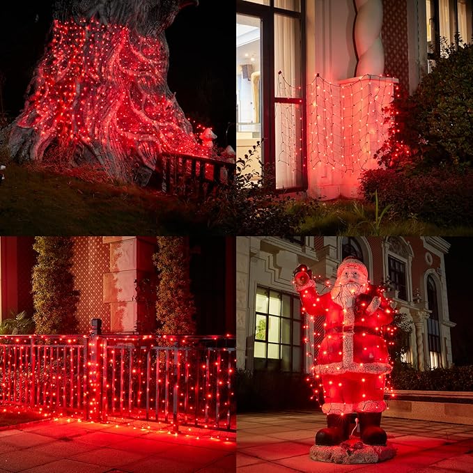 Led Christmas Net Lights Red Outdoor Christmas Lights 160LED 5ftx7ft, Waterproof Outdoor Indoor Fairy Mesh Net Light for Xmas Party, Yard, Patio, Trees, Shrubs, Bushes Decorations