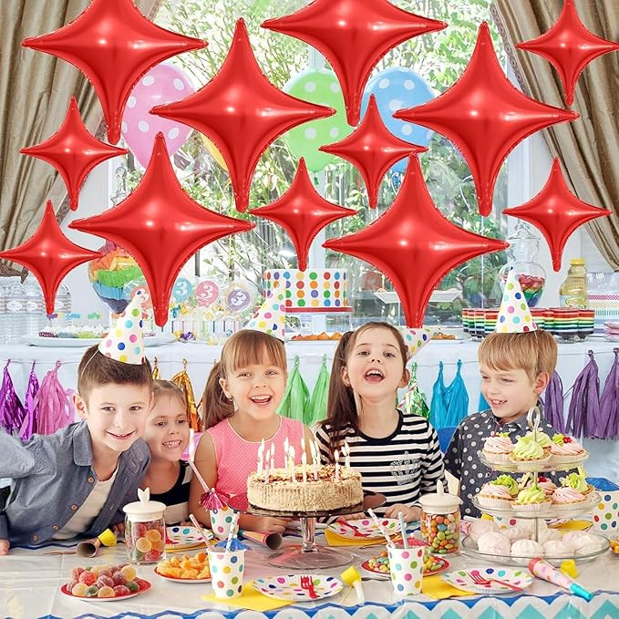 Red Star Balloons,12Pcs Four Angle Star Foil Balloons,26Inch and 10Inch Red Quadrangle Helium Balloon for Birthday New Year Christmas Anniversary Baby Shower Wedding Party Decorations