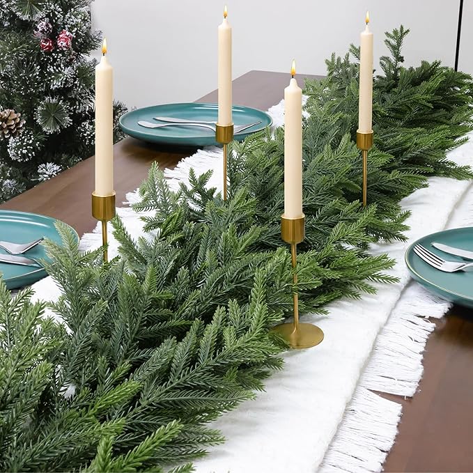 4Pcs Christmas Norfolk Pine Garland, 6FT Real Touch Faux Green Garlands, Winter Artificial Greenery Garland for Mantle, Table, Stairs, Fireplace, Indoor & Outdoor Xmas Decorations