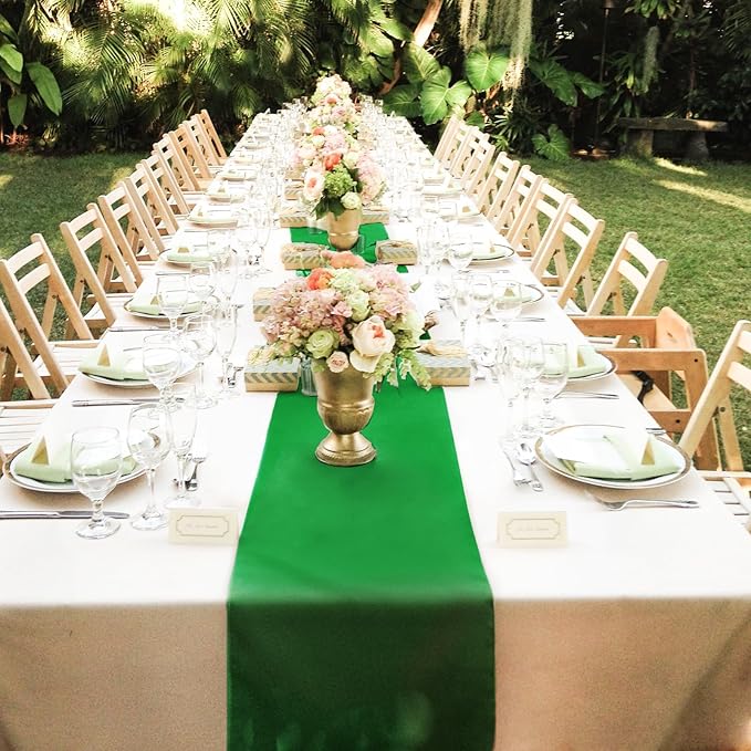 10 Pack Satin Table Runner 12 x 108 Inch Long,Satin Silk Table Runner for Wedding,Birthday Party and Banquet Decoration,Emerald