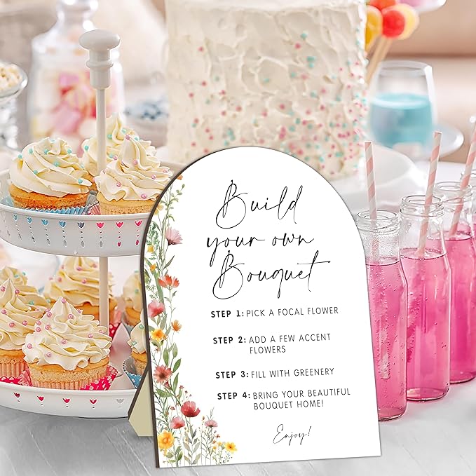Flower Bouquet Bar Wooden Signs, Floral Welcome Table Sign for Baby Shower Bride Shower, Floral Station for Babies Party, Baby Shower Bouquet Table Decor Sign, Flower Board for Gender Reveal Party