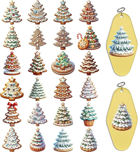 UV DTF Keychain Sticker,48 Sheets Gingerbread Christmas Tree Personalized Transfer Stickers, Suitable for School Teacher, Hotel Keychains