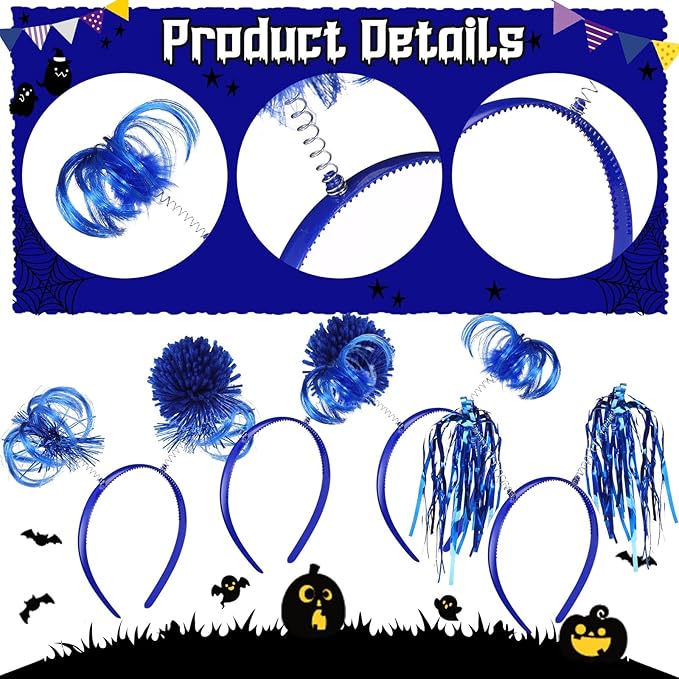 Censen 24 Pcs Pom Pom Headband Tinsel Wrapped Ponytails Head Bopper Costume Headwear Halloween Party Hair Accessories