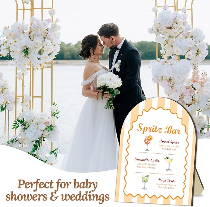 Spritz Bar Sign, Spritz Bar Sign for Wedding Party, Wavy Stripe Cocktail Signs for Bride Shower, Wavy Stripe Cocktail Recipe Card Signs, Cocktails Drink Recipe for Baby Shower Wedding Decor 8x10