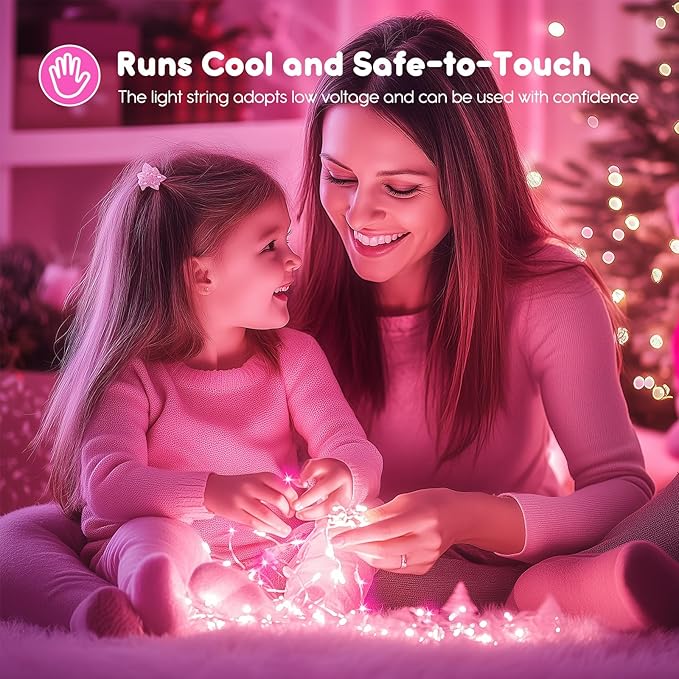 Minetom 6 Pack Fairy Lights Battery Operated String Lights with Timer - 7ft 20 LED Waterproof Silver Wire Firefly Lights for Valentine’s Day Decor DIY Crafts Wedding Table Centerpieces, Pink